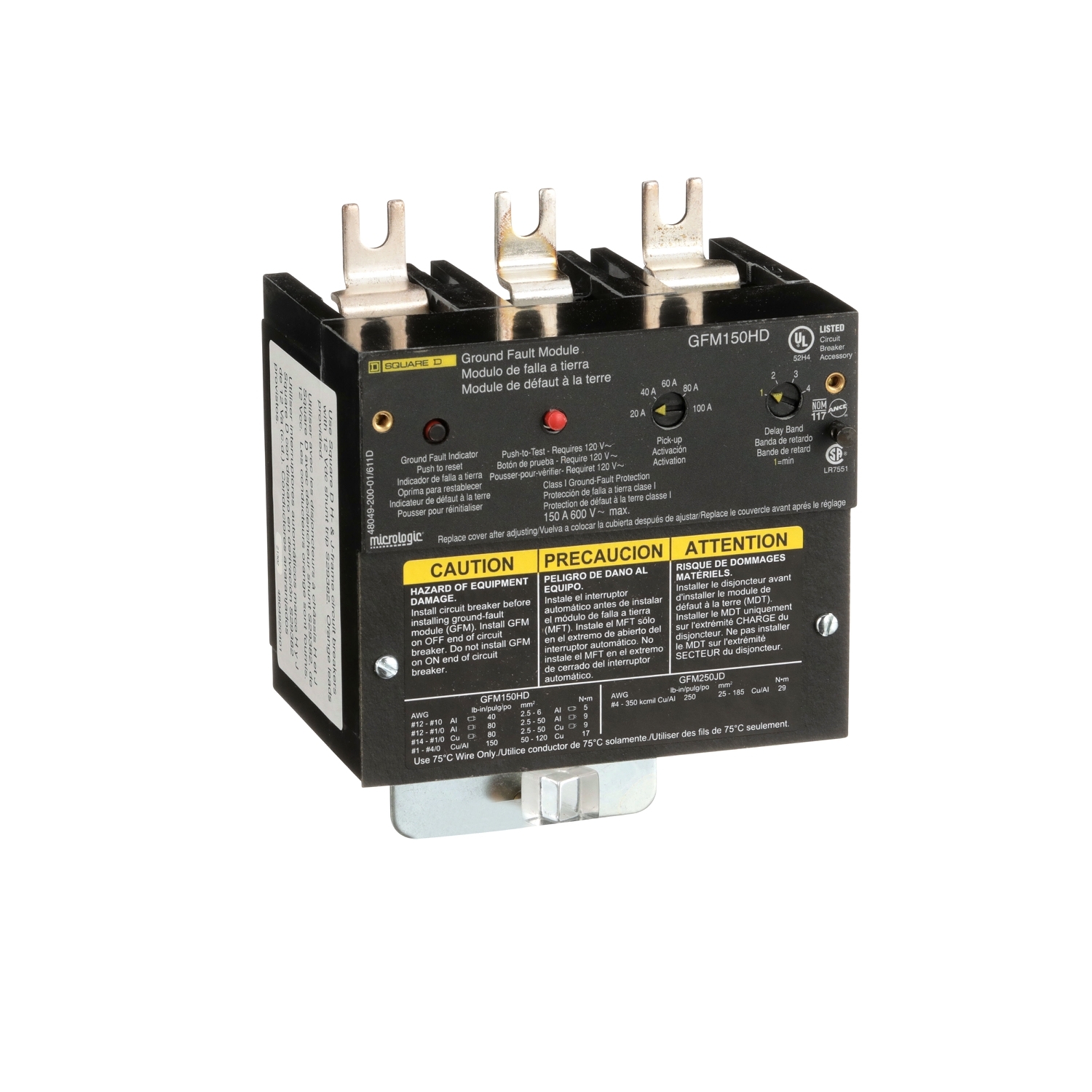 GFM150HD Micrologic Add-On Ground Fault Module, 12 V DC, 20 to 100 A, For Use With PowerPact H-Frame Molded Case Circuit Breaker