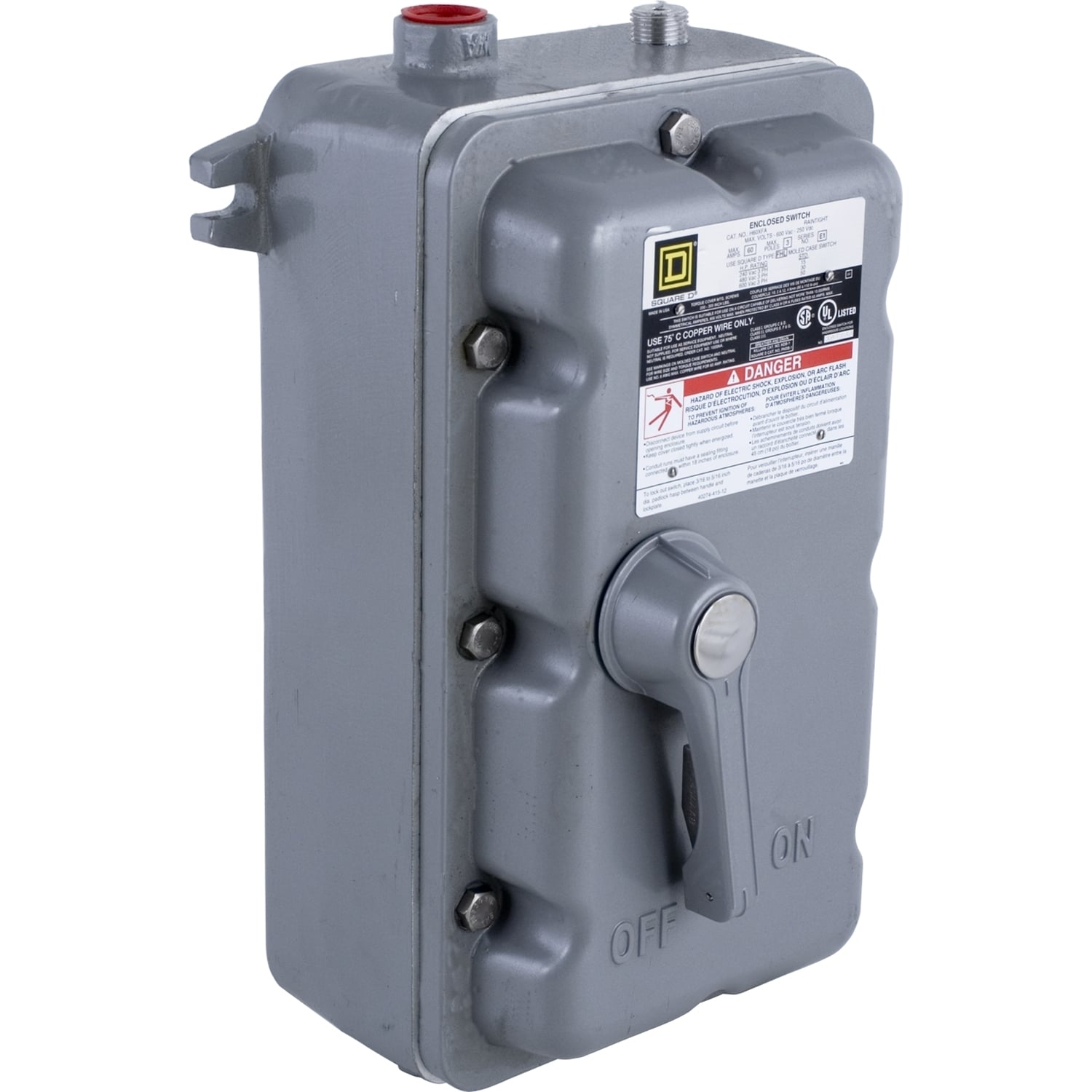 H225XJG Heavy Duty Fusible Disconnect Key Operated Safety Switch, 250 VDC, 240 VAC, 400 A, 60 hp, 2 Poles