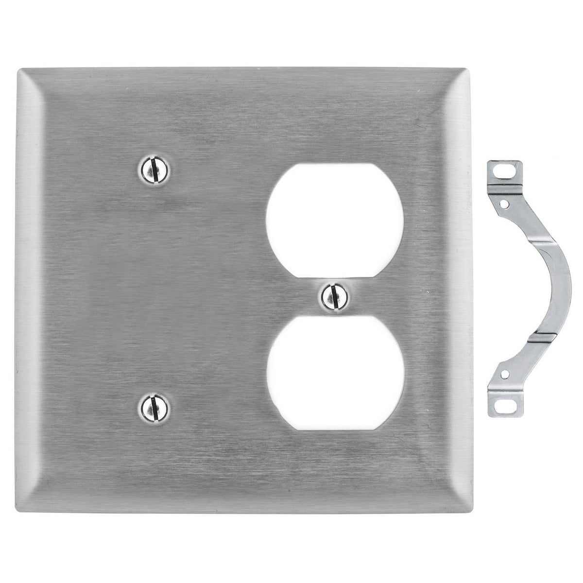 SS148 Standard Combination Wall Plate, 2 Gangs, 4.6 in W x 4.5 in H, 302/304 Stainless Steel, Metallic