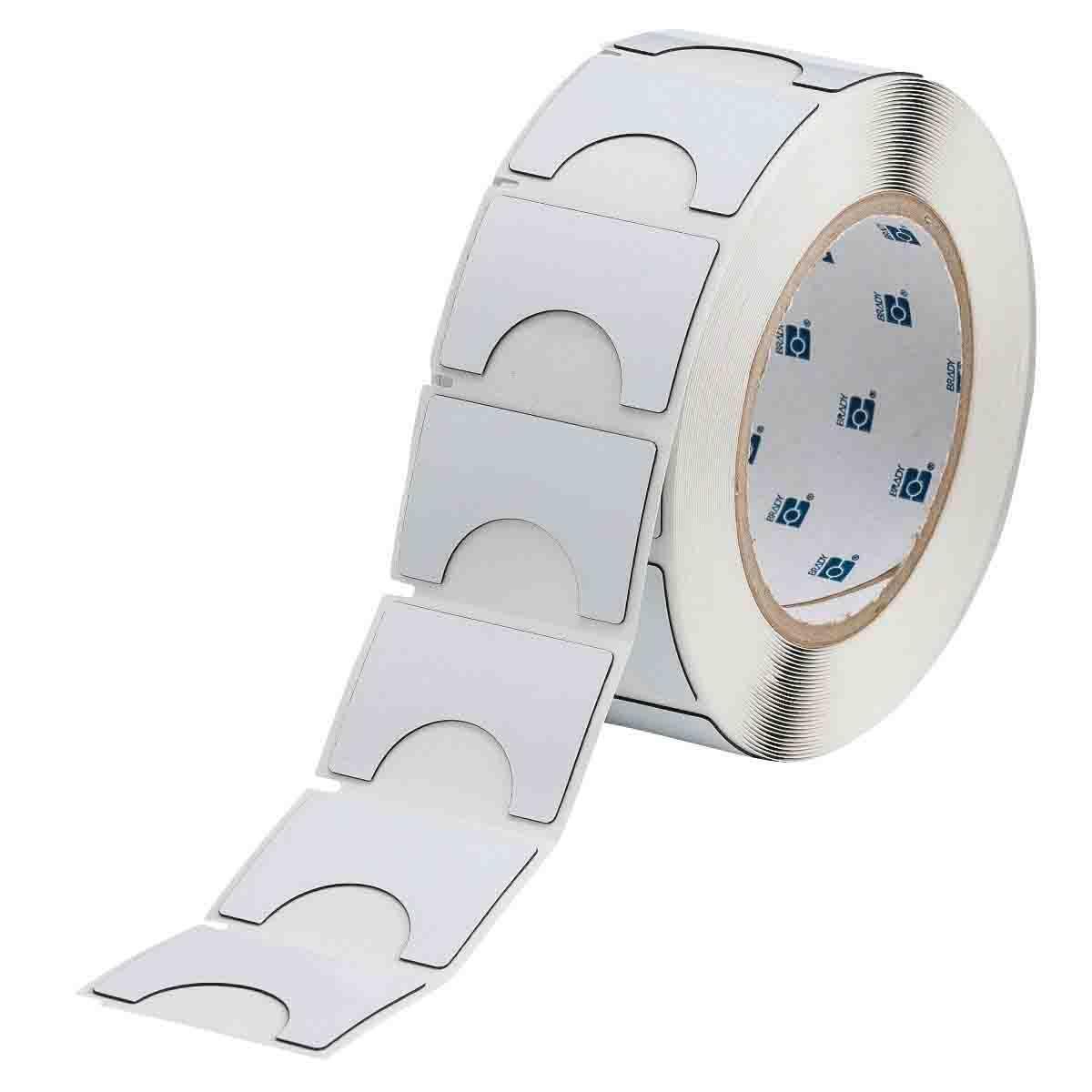 THTEP180-593-.25 Raised Panel Half Pushbutton Label, 1.3 in L x 1.89 in W, Colored Blank Legend, White, Polyester, 250 per Roll Labels