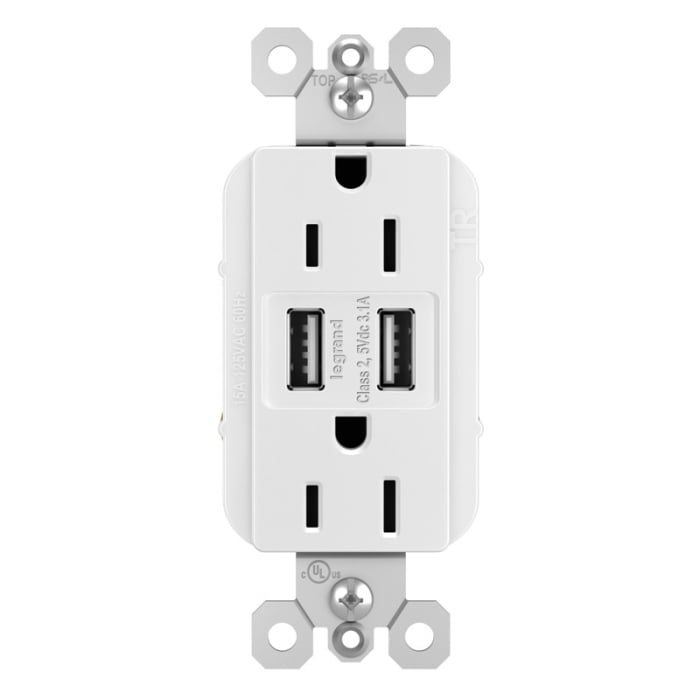 TM826USBW radiant 15 Amp USB Outlet, White