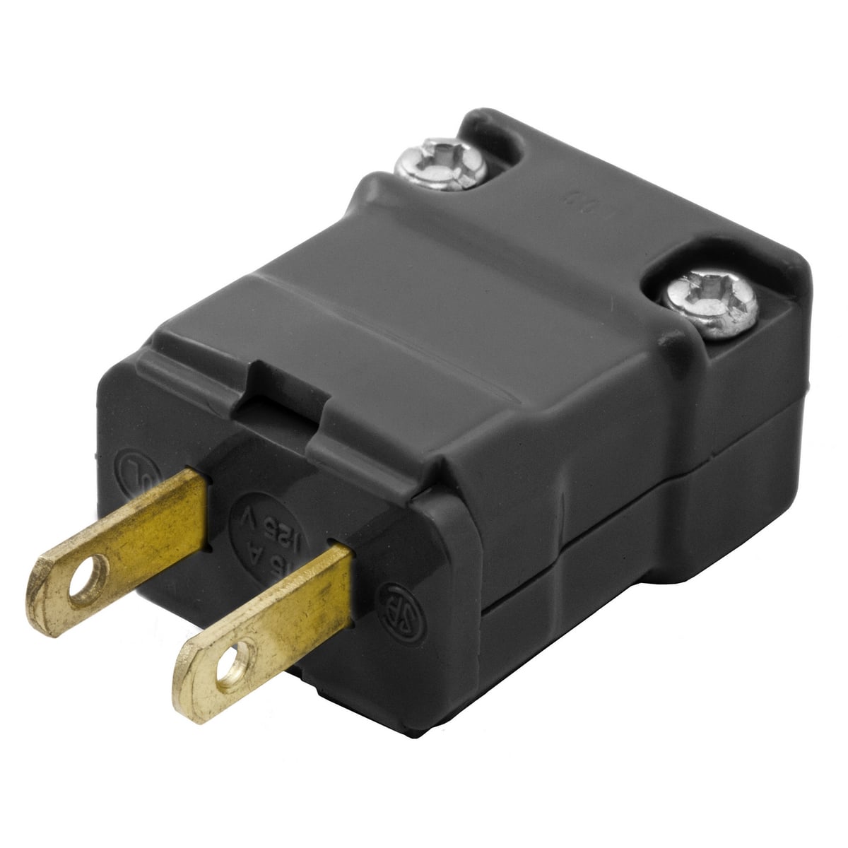 HBL5867VBLK 1-Phase Grounding Heavy Duty Male Portable Polarized Standard Cord Mount Straight Blade Plug, 125 V AC, 15 A, 2 Poles, 2 Wires, Black