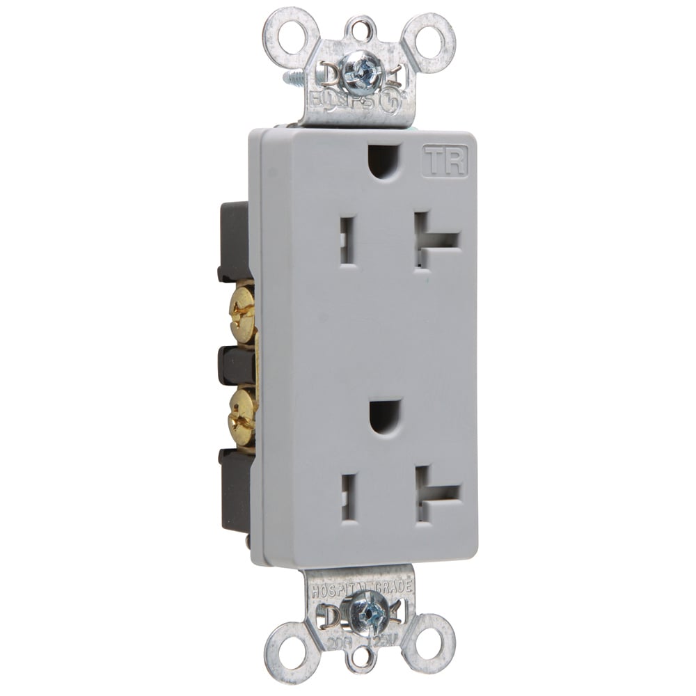 TR26362GRY 20 Amp 125V  Decorator Duplex Receptacle, Back and Side Wire, Gray