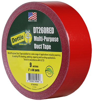 DT260RED Duct Adhesive Tape, 60 yd L x 2 in W, 9 mil THK, Cloth Backing, Red