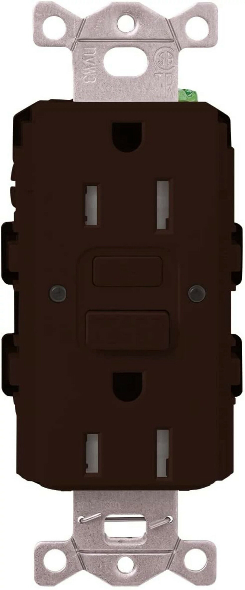 CAR-15-GFST-BR Claro Tamper-Resistant GFCI Duplex Receptacle, Decorator-Style Outlet, 15 Amp, Self-Testing, Gloss, Brown
