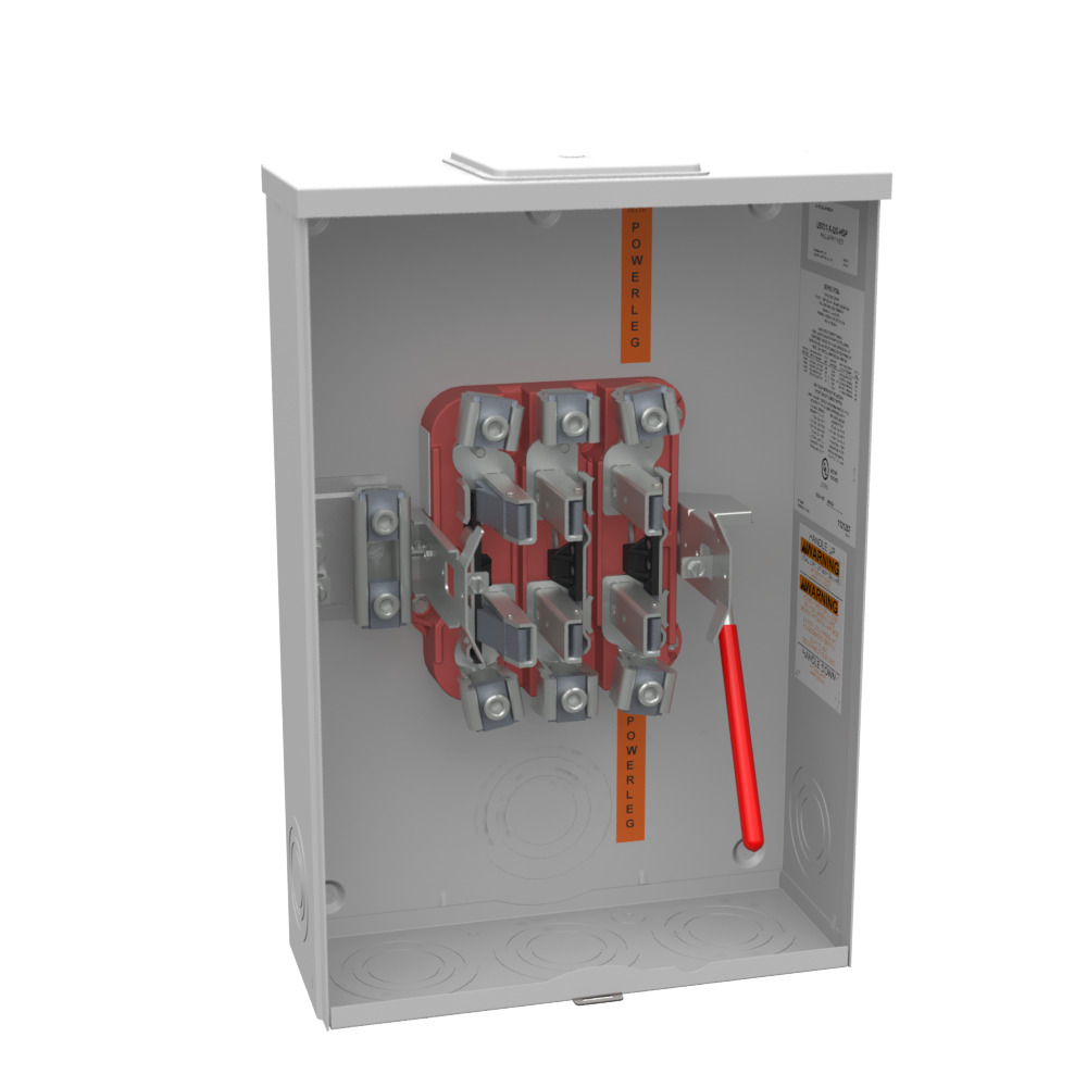 U9701-X-QG-HSP Single Position Meter Socket, 200 Amp, 3 Phase, Ringless, Lever, 7 Term, OH, UG, 600V, Quadplex, Stainless Steel Hasp
