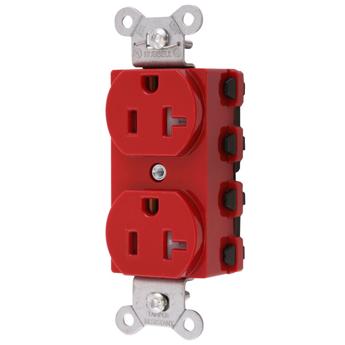 SNAP5362RTRA 1-Phase Duplex Extra Heavy Duty Grounding Standard Tamper-Resistant Traditional Screw Mount Straight Blade Receptacle, 125 V AC, 20 A, 2 Poles, 3 Wires, Red