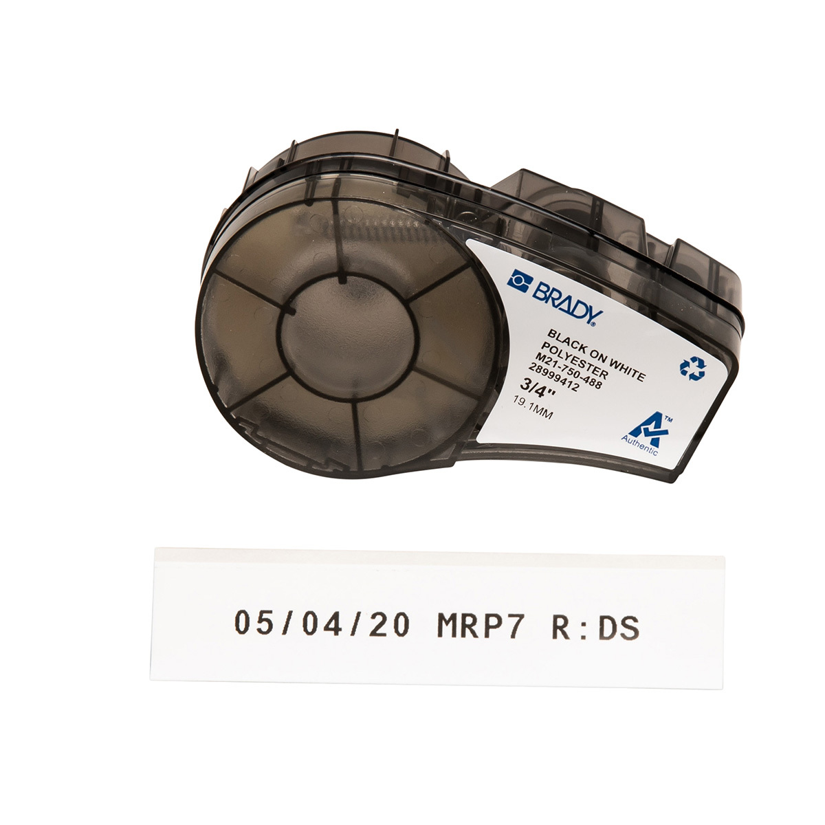 M21-750-488 WorkHorse BMP21 Cartridge Label, 21 ft L x 3/4 in W, Black on White, B-488 Polyester