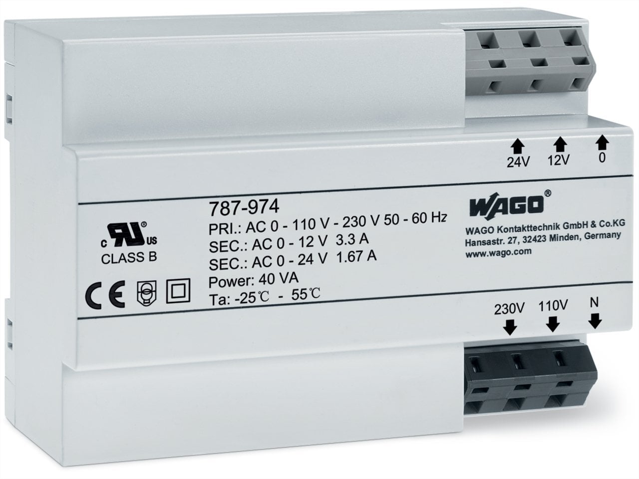 787-974 Transformer Power Supply, 230 V Input, DIN Rail Mount