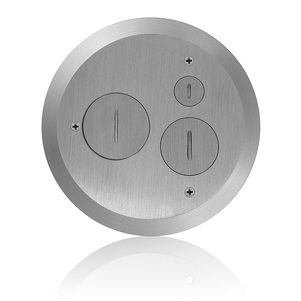 FBC1S-N Floor Box Cover Plate, 6-1/2 in Dia, (1) Screw Cap/(2) Data Caps Cover, Forged Brass