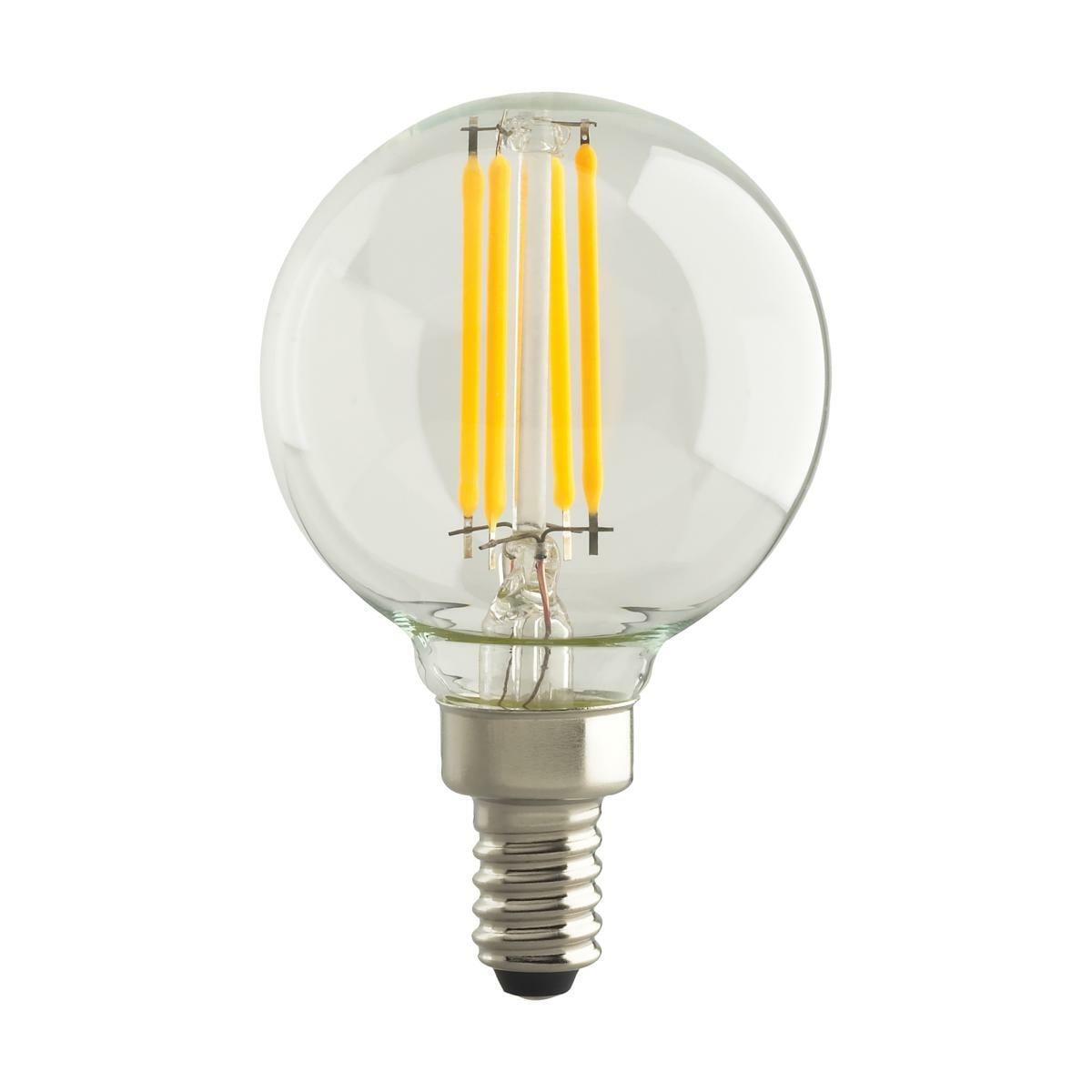 S21736 Dimmable LED Filament Lamp, 5.5 W, 60 W Incandescent Equivalent, E12 Lamp, G16 Globe Shape, 500 Lumens