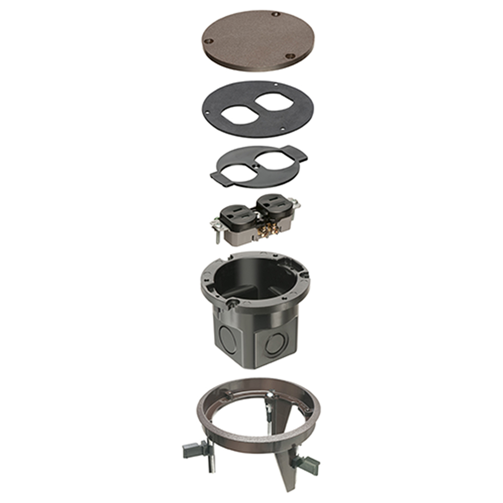 FLB4360BR DropIn Non-Metallic Floor Box Kit, Plastic, 1 Gang