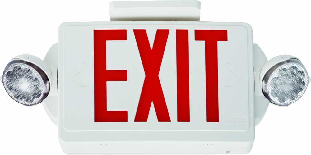LHQM LED R HO M6 Quantum LED Emergency Light and Exit Sign Combo, Thermoplastic, White, Red, High Output Nickel-Cadmium Battery