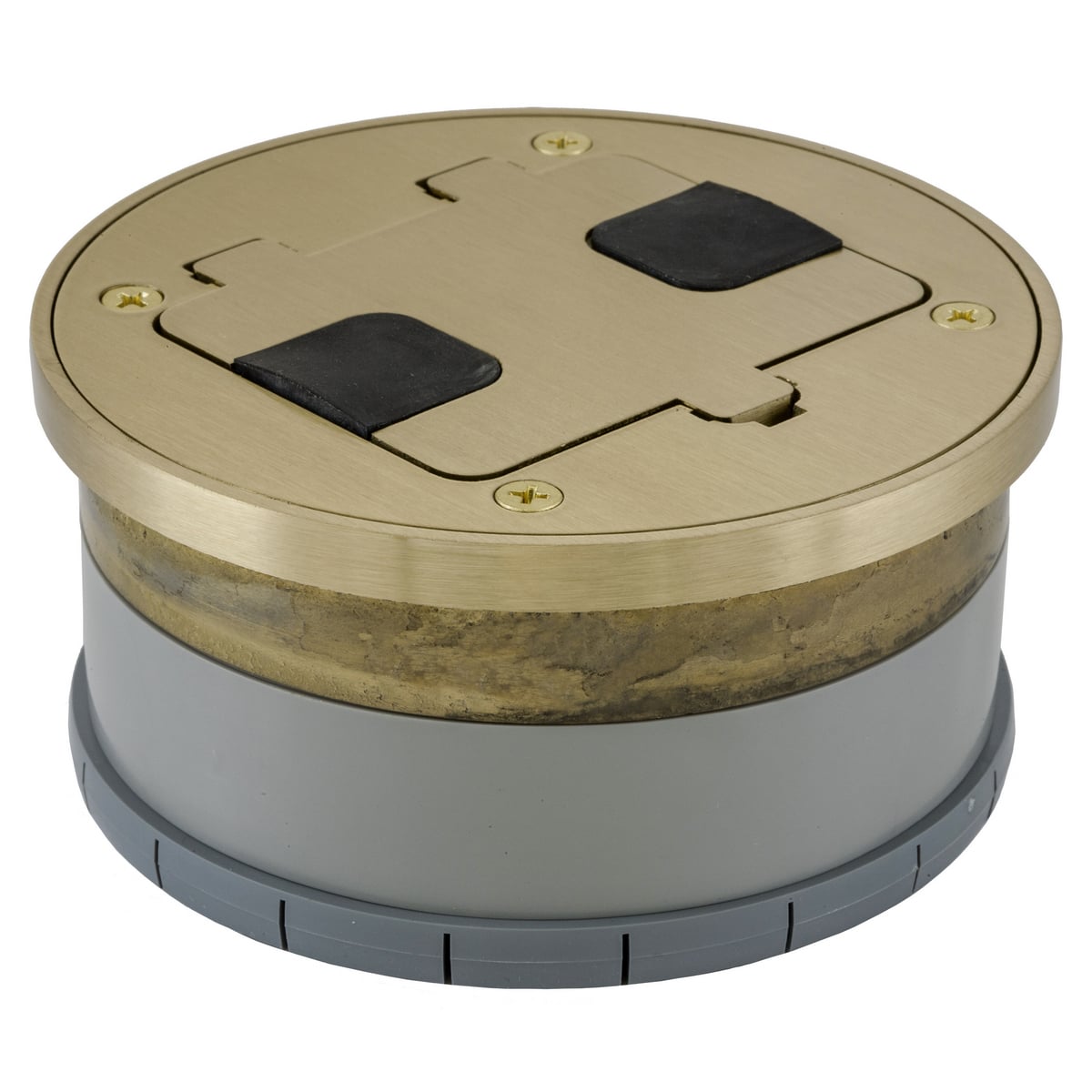 RF409BR Standard Flush Fit Cover Floor Box, Solid Brass, 2 Knockouts, 2.4 in H