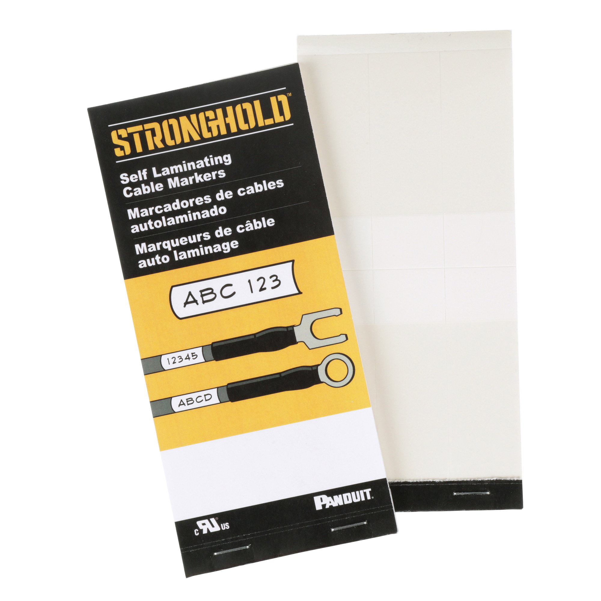 PSCB-12Y Pan-Code StrongHold 1800 Marker Self-Laminating Write-On Cable Marker Book, 1-1/2 in L x 1/2 in W, White, Vinyl Cloth
