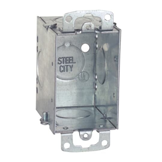 CW3/4-25 Steel City Gangable Welded Style Switch Box, Steel, 14 cu-in Capacity, 1 Gangs, 1 Outlets, 3 Knockouts