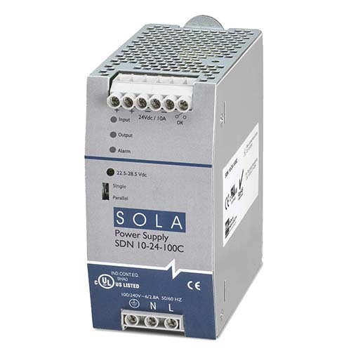 SDN10-24-100C SDN-C Compact Power Supply, 115/230 V AC Input, 24 VDC Output, 240 W Power Rating, 1.65/0.55 A, DIN Rail Mount