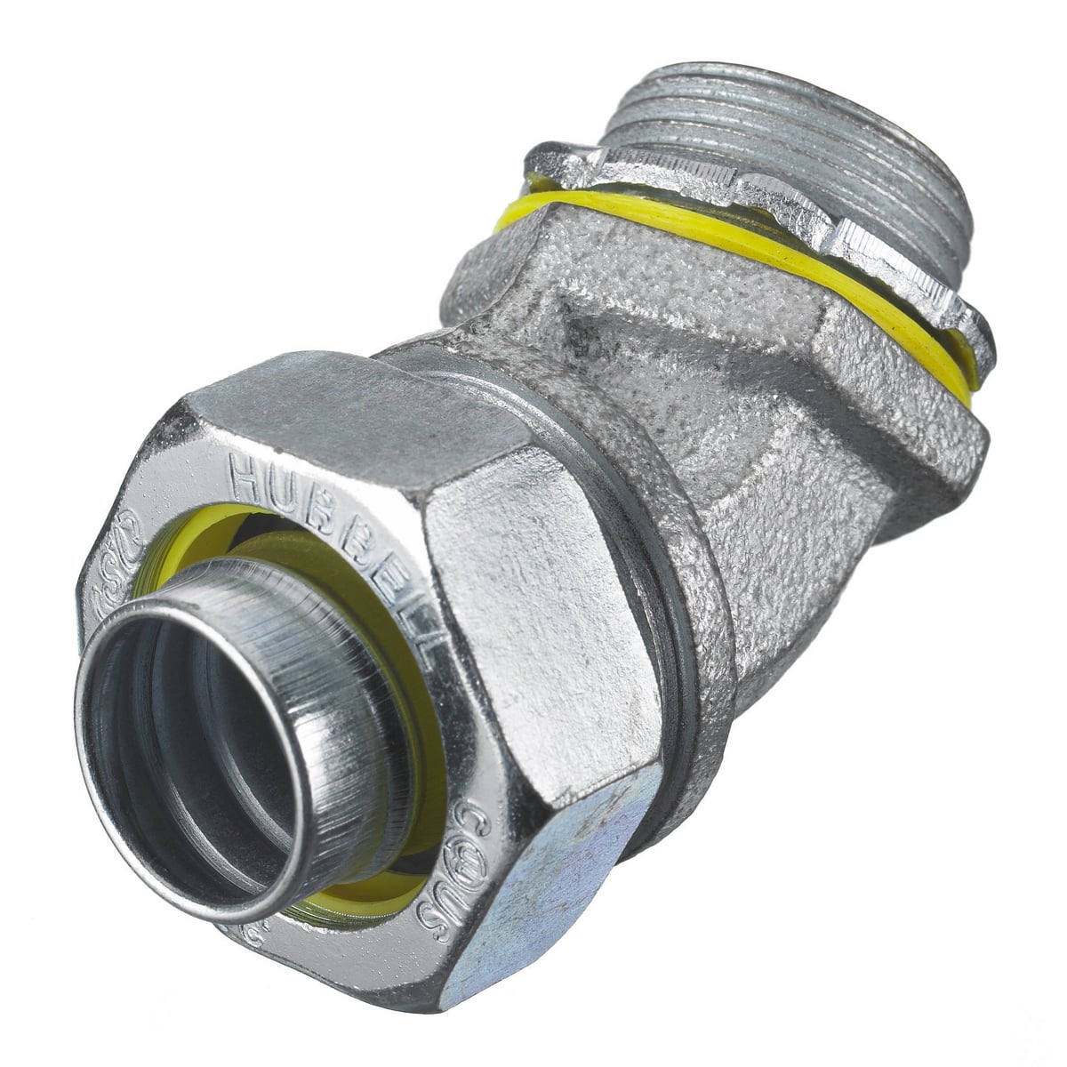 H1004 Non-Insulated Male Metallic Liquidtight Connector, 1 in Trade, 45 deg, Steel, Zinc Plated