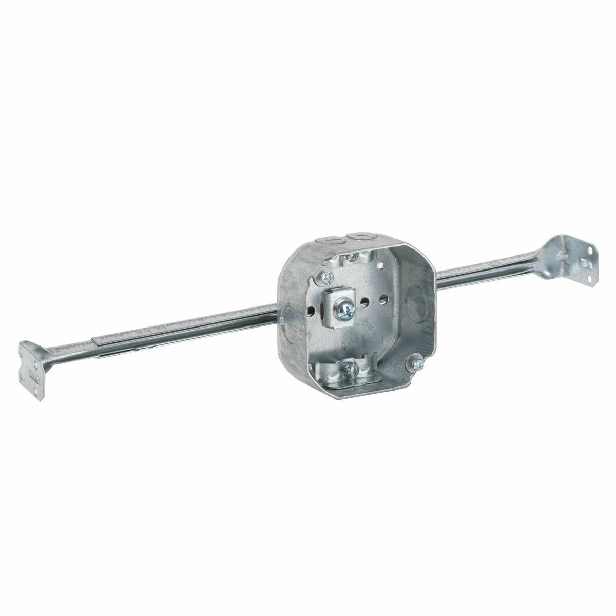 326 Octagon Box and Brace, Steel, 15.5 cu-in Capacity, 2 Gangs, 6 Knockouts, 14-1/2 in H x 4 in W x 1-1/2 in D