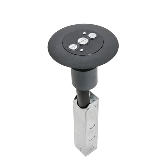 FPT448-SW-BLK Steel City Poke-Through Base Unit With MopTite FPT442-SW-BLK Non-Metallic Cover, 3 in Hole, 1/2 in, 3/4 in Knockout, Phenolic/Galvanized Steel