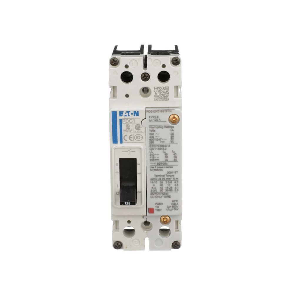 PDG12C0020TFFJ Power Defense Globally Rated Molded Case Circuit Breaker, 600 V AC, 20 A, 18 kA Interrupt, 2 Poles, Thermal Magnetic Trip