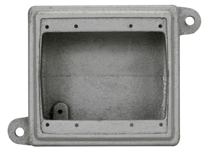FS062 Condulet Shallow Blank Device Box With Mounting Lug And Ground Screw, 2 Gangs, Feraloy Iron Alloy, Aluminum Acrylic Painted/Electro-Galvanized