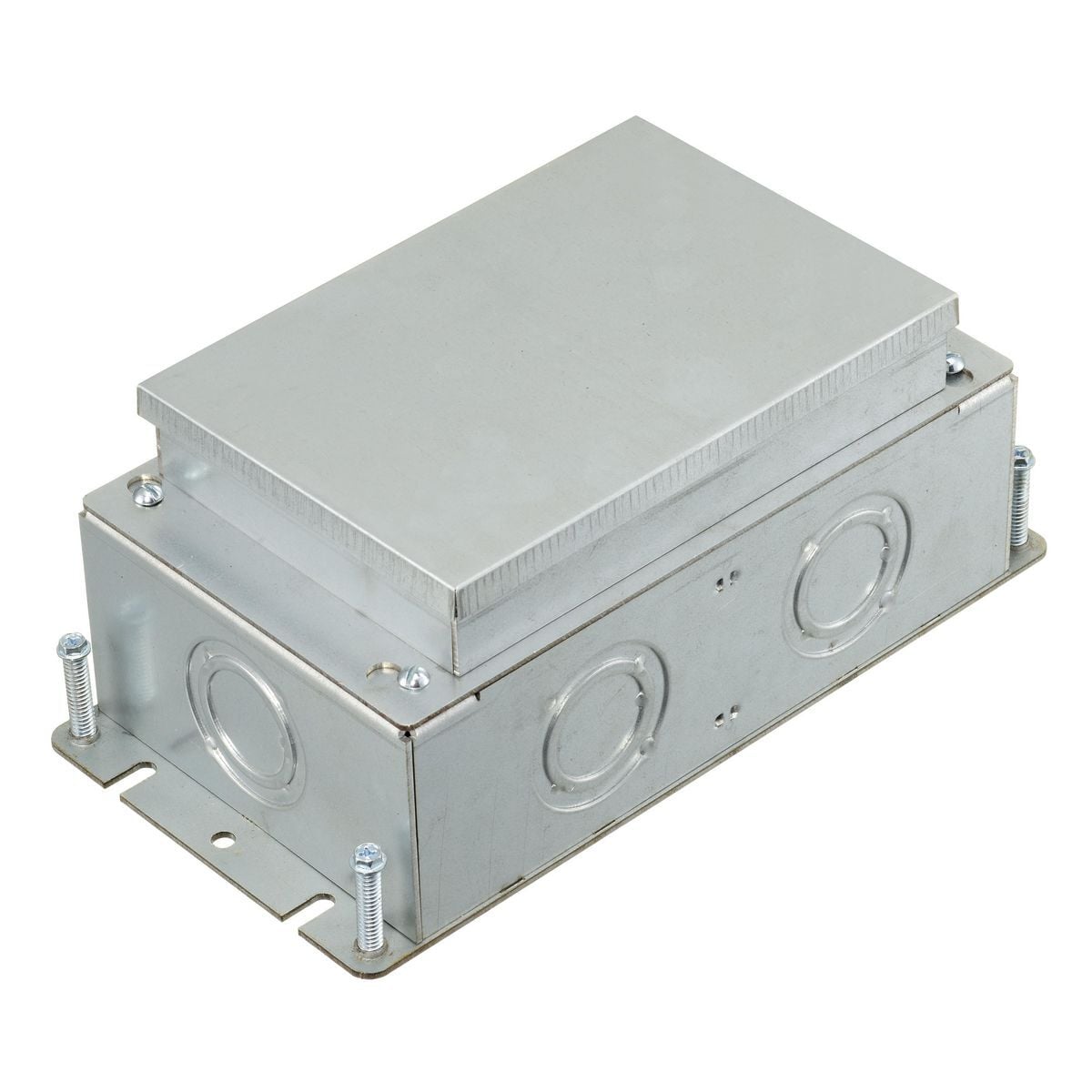 FB2432 Concrete Flush Floor Box, Stamped Steel/PVC, 52.8 cu-in Capacity, 2 Gangs, (8) Knockouts, 3.73 in H x 4.81 in W x 9.25 in L