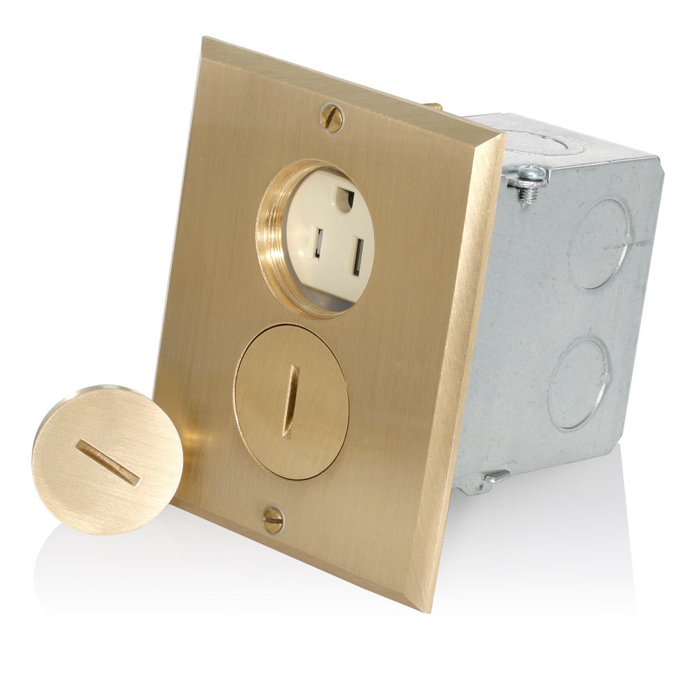25249-TFB Duplex Self-Grounding Tamper Resistant Straight Blade Receptacle, 125 V AC, 15 A, 2 Poles, 3 Wires, Ivory