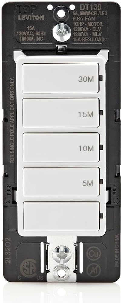 DT130-1LW Residential Timer Switches, 30 min Setting, 120 V AC, 1/2 hp, 1 Poles