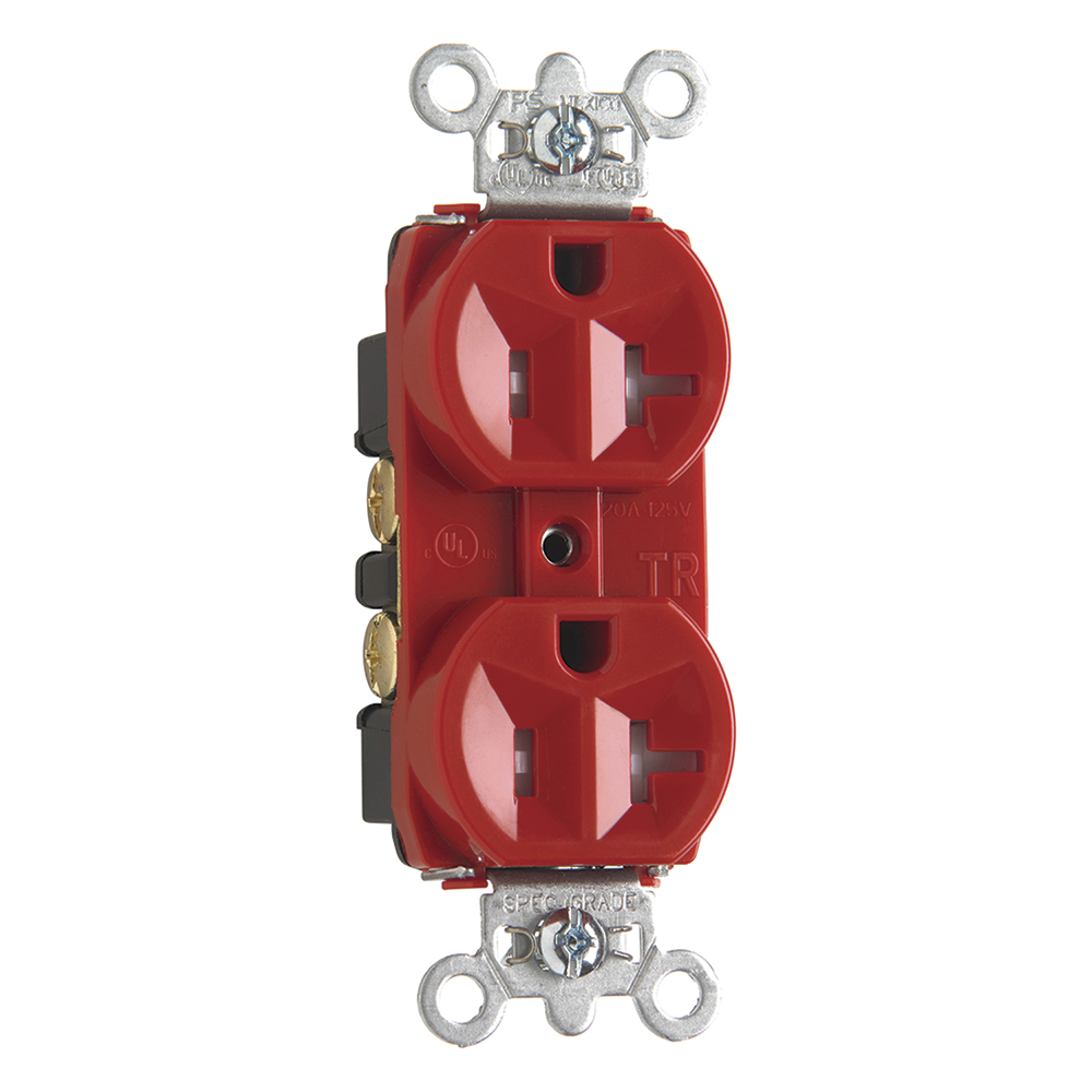 TR5362RED 20 Amp 125V Construction Spec-Grade Duplex Receptacle, Back and Side Wire, Red