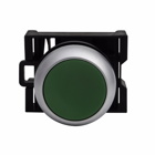 Eaton 22.5 mm RMQ-Titan Pushbutton,Green Actuator,Silver bezel,IP67, IP69K,Non-illuminated,Flush mounting,NEMA 4X, 13,5,000,000 operations,Momentary,22.5 mm,Flush Pushbutton,M22