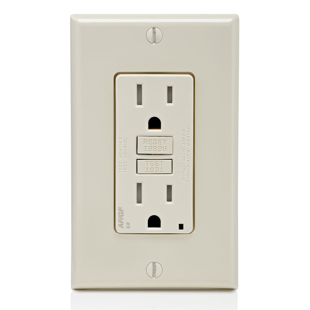 AGTR1-T Decora Dual Function Monochromatic Tamper-Resistant AFCI/GFCI Receptacle, 125 V AC, 15 A, 2 Poles, 3 Wires, Light Almond