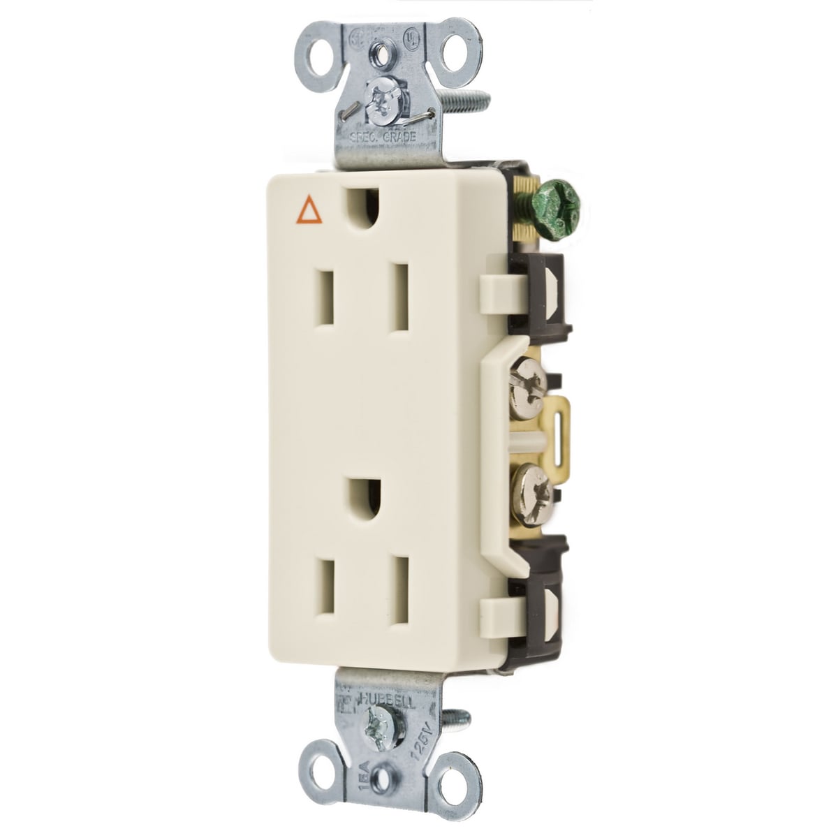 IG15DRLA 1-Phase Decorator Duplex Isolated Ground Standard Straight Blade Receptacle, 125 VAC, 15 A, 2 Poles, 3 Wires, Light Almond