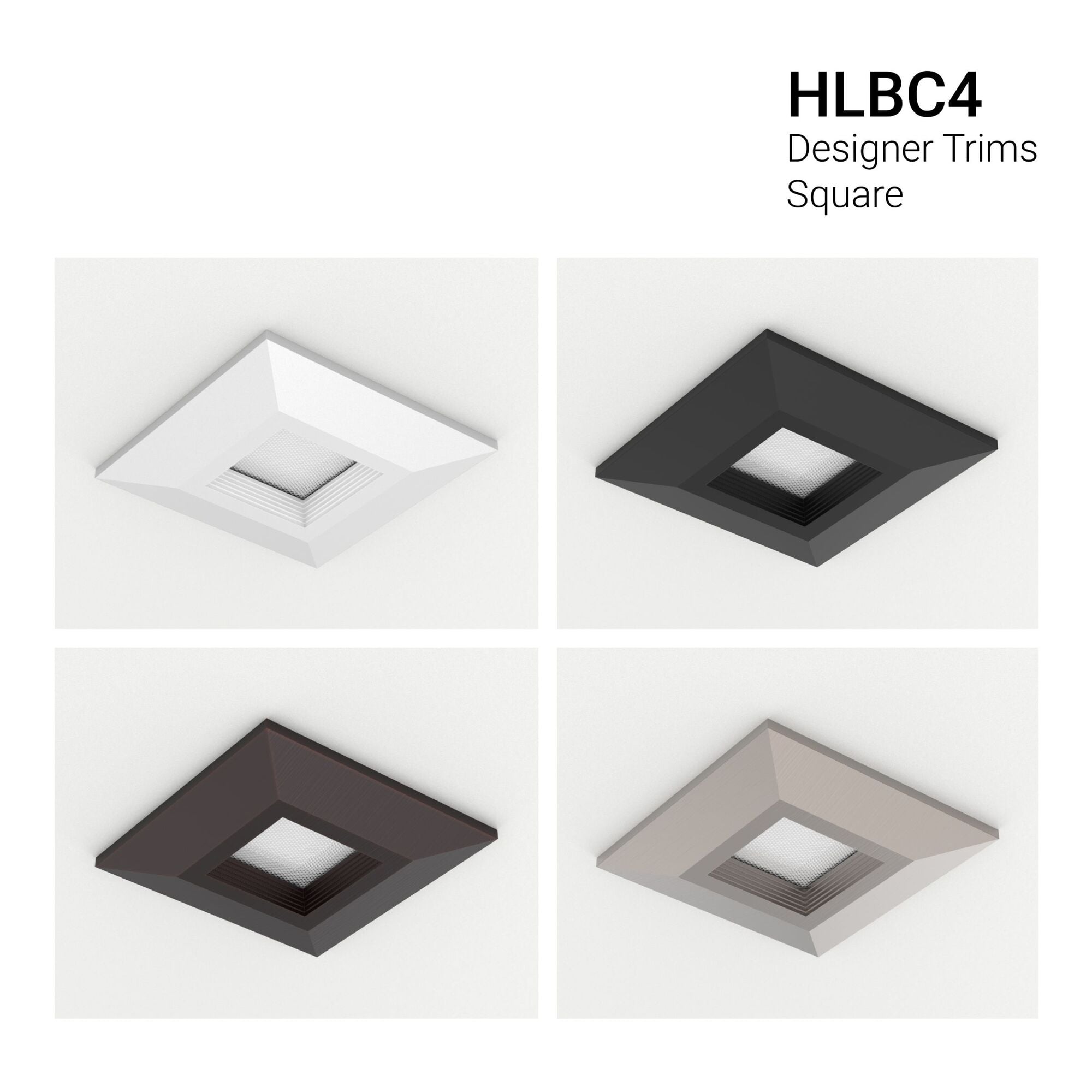 HLBC4STRMMW Halo HLBC Square Lighting Trim, 4 in Dia Inside, LED Lamp, For Use With HLBC4 Series Downlight, Die Cast Aluminum