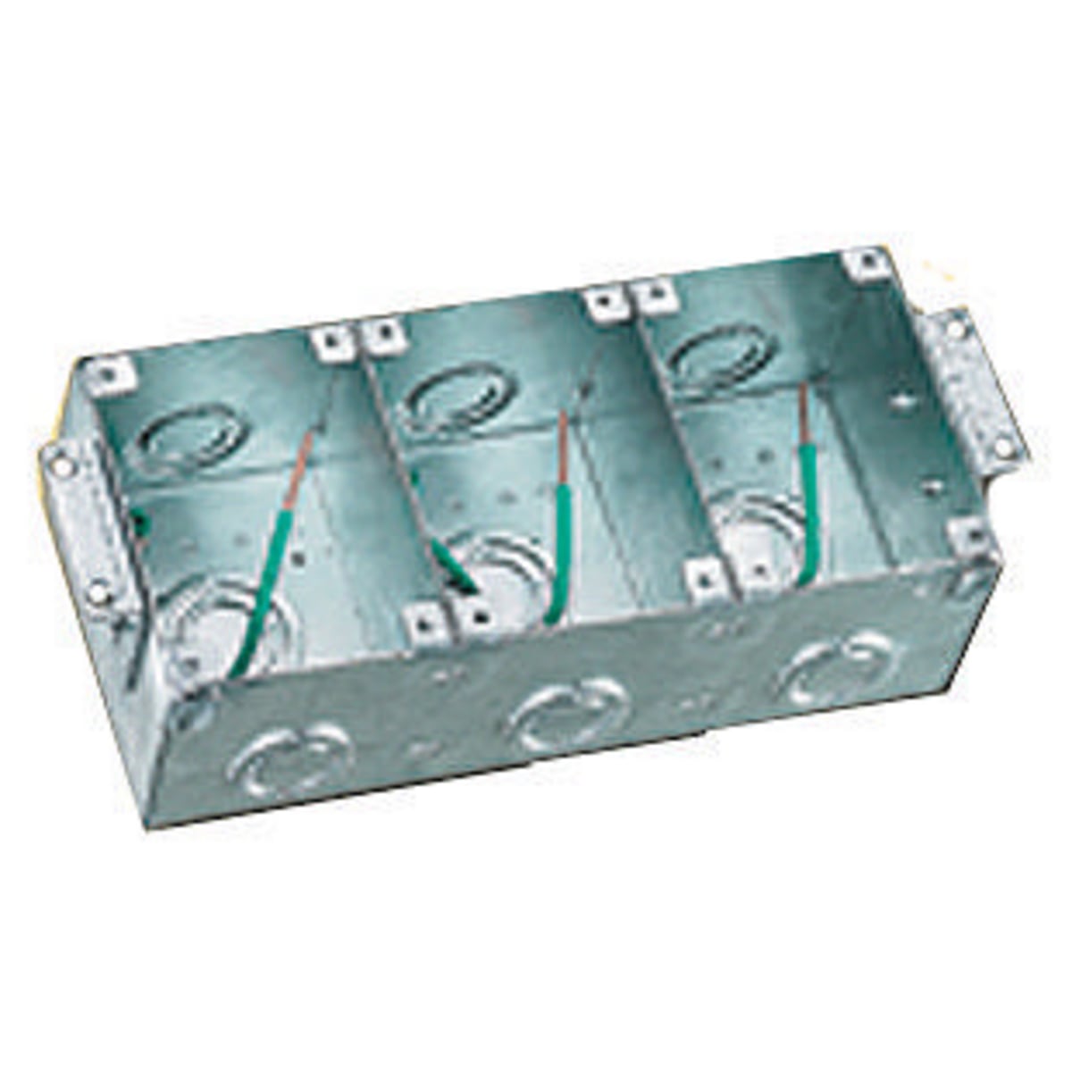 B2483 Concrete Floor Box, Stamped Steel, 42.5 cu-in/Compartment Capacity, 3 Gangs, 6 Knockouts, 4.5 in L x 9.64 in W x 3.13 in H