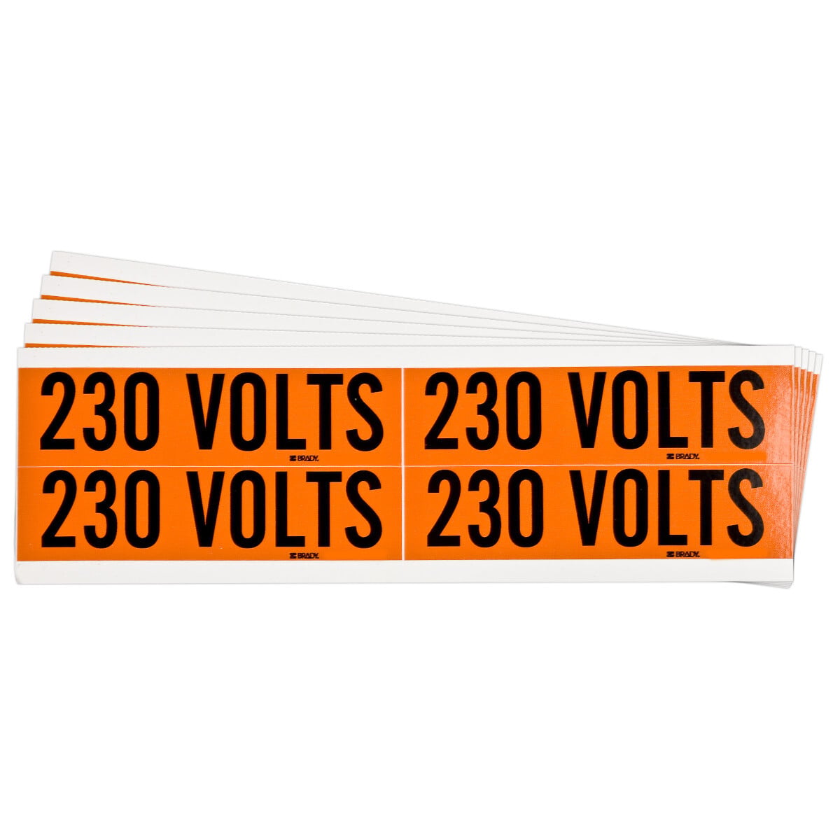 152353 CleanLift Repositionable Rectangle Self-Adhesive Style B Conduit and Voltage Label, 4-1/8 in W, 230 VOLTS Legend, Black Legend, Orange Background, B-498 Vinyl Cloth