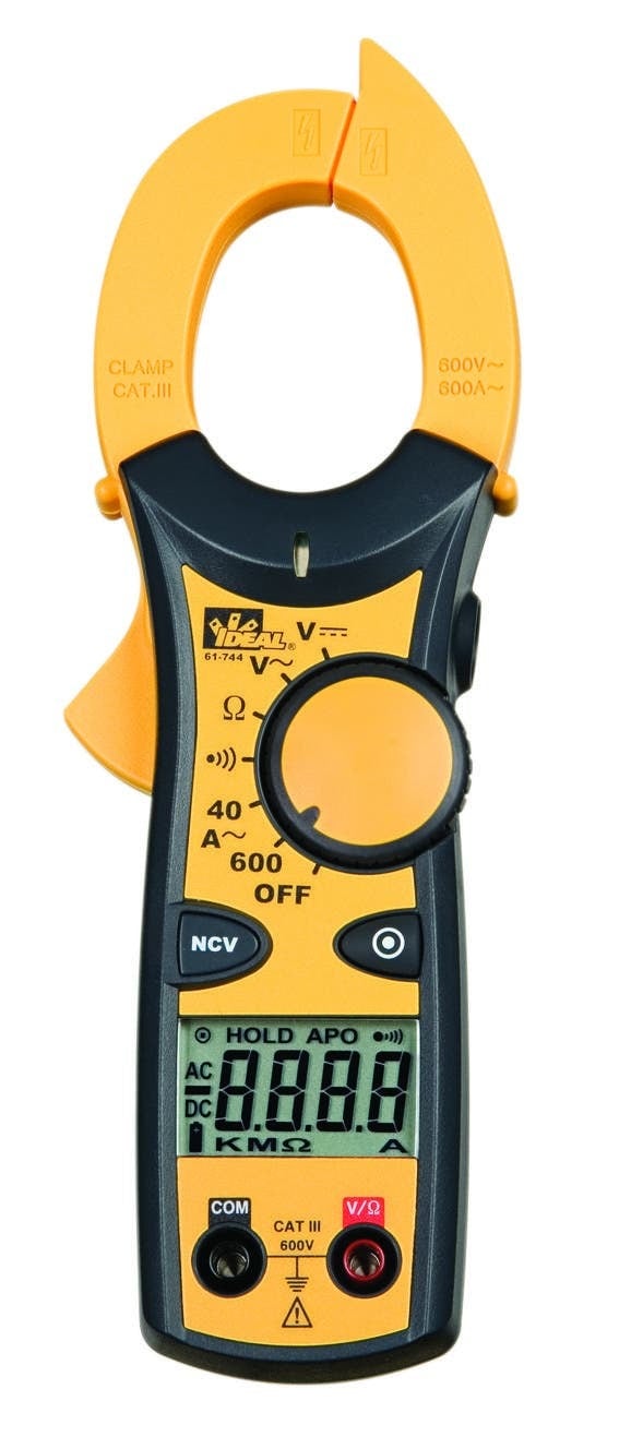 IDEAL, Clamp Meter, Clamp-Pro, 600 Amp Clamp Meter, Voltage Rating: 400 to 600VAC/DC, Resistance: 400 OHM/4 KOHM/ 40 KOHM/400 KOHM At 1 PCT + 4 Digits Accuracy, 4 MOHM At 1.5 PCT + 4 Digits Accuracy, 40 MOHM At 3 PCT + 5 Digits Accuracy, Accuracy: Stated Accuracy At 23 DEG C Plus Or Minus 5 DEG C, Less Than 75 PCT R.H, Display 3-3/4 Digit LCD With 4000 Counts