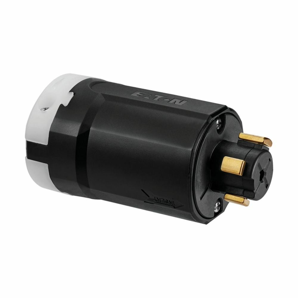 Eaton Arrow Hart locking plug , #12-4 AWG, 20A, 30A, Industrial, 600/250V, Black, white, Brass, Ultra grip, Non-NEMA, Three-pole, Four-wire, Nylon