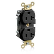 M5362-E Duplex Extra Heavy Duty Wide Body Straight Blade Receptacle, 125 V AC, 20 A, 2 Poles, 3 Wires, Black
