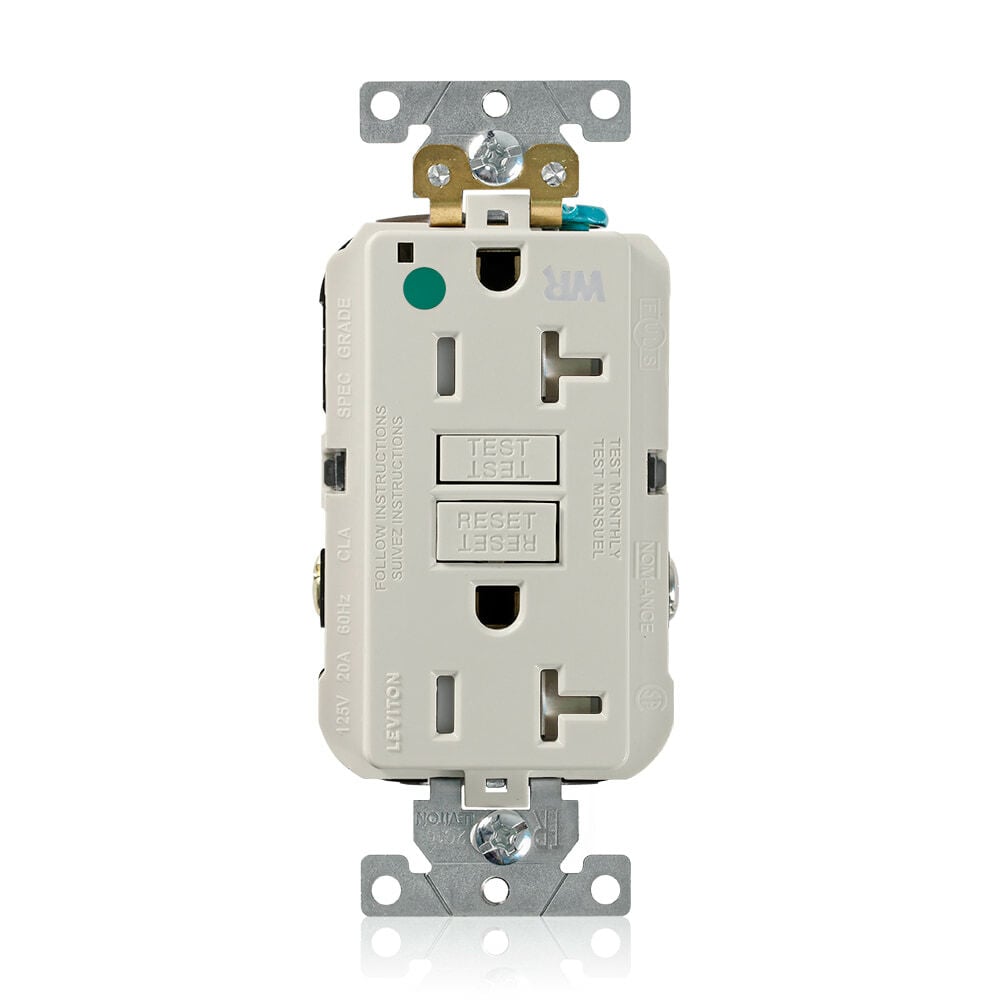 GFWT2-HGT SmartlockPro Duplex Feed Through Self-Test Slim Tamper/Weather Resistant GFCI Receptacle, 125 V AC, 20 A, 2 Poles, 3 Wires, Light Almond