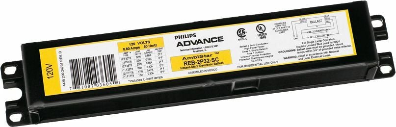REB4P32SC35M Ambistar Fluorescent Ballast, Programmed, High, F32T8, 4 Lamps, 50-60 Hz, 120V, 32W, 9.5 Inch X 1.7 Inch X 1.18 Inch, Non-Dimmable