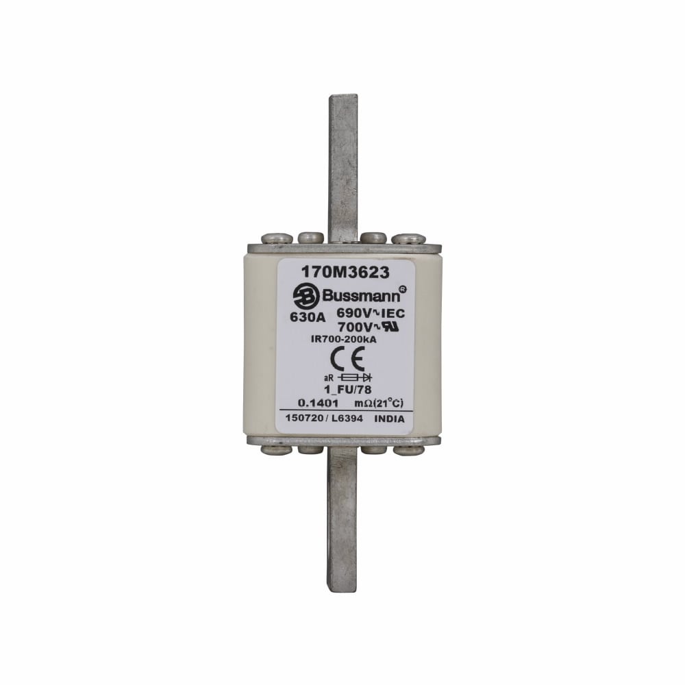 170M3623 Semi-Conductor High Speed Fuse, 630 A, 690 V, 200 kA Interrupt, Class: aR, Square Body