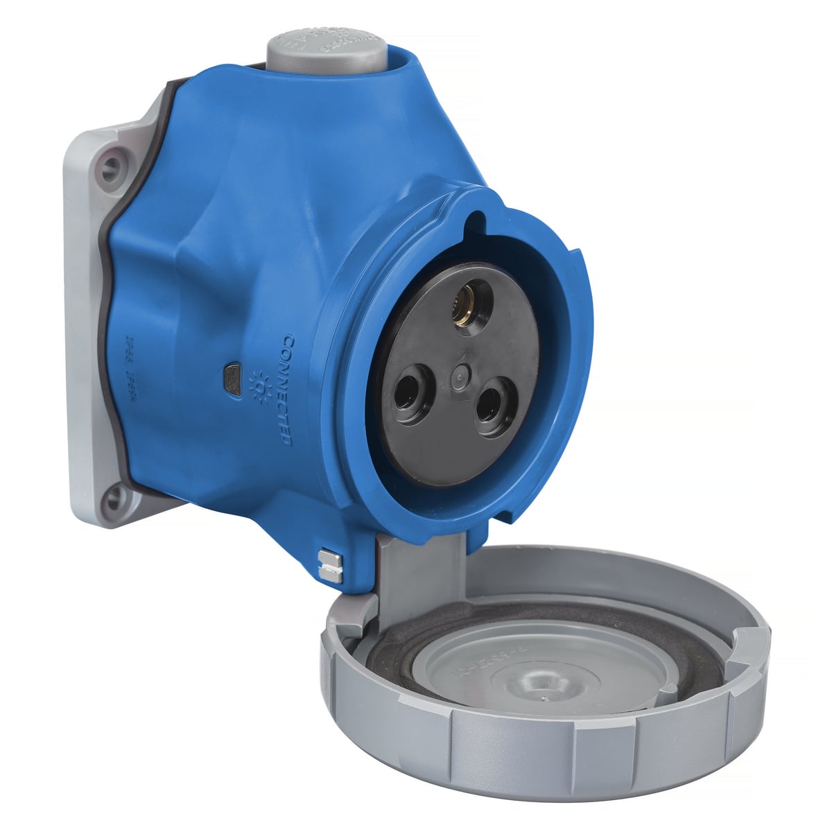 HBLS360R6W 1-Phase Grounding Standard Switch Rated Pin and Sleeve Receptacle, 250 V AC, 60/63 A, 2 Poles, 3 Wires, Blue