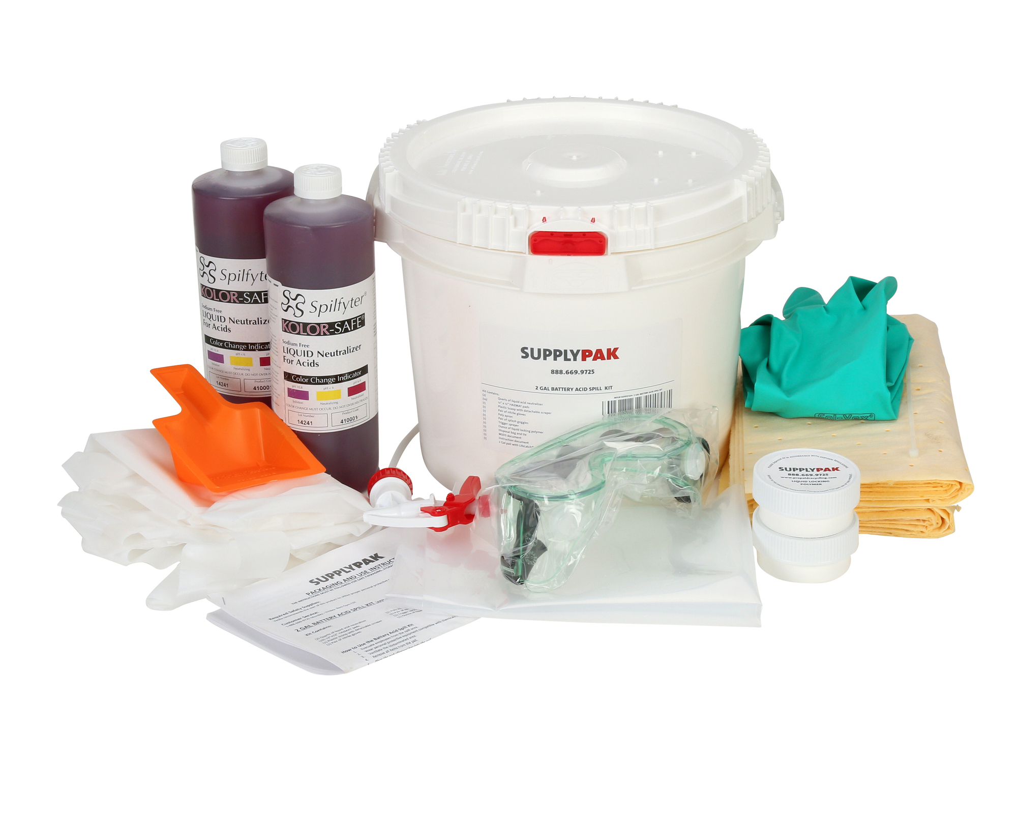 SUPPLY-224 SupplyPak Spill Kit, 2 gal Pail, Fluids Absorbed: Battery Acid