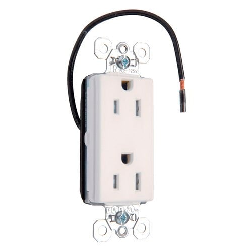 PTTR26262SCW PlugTail 15 Amp 125V Spec-Grade Split Circuit Decorator Duplex Receptacle, White