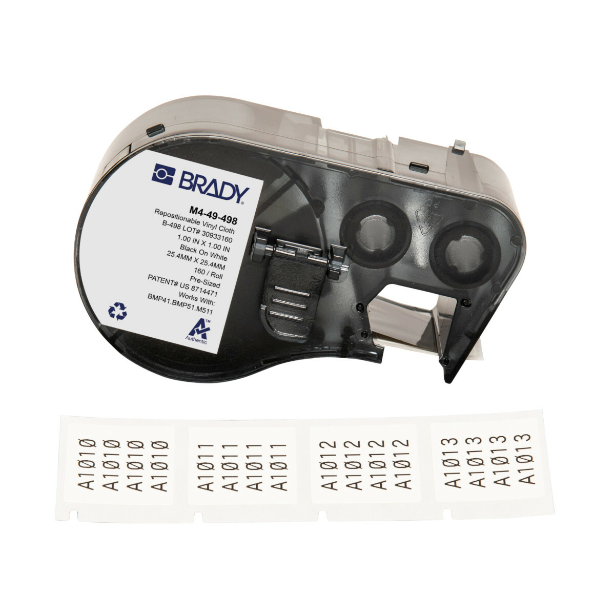 M4-49-498 Repositionable Wire and Component Label, 25.4 mm W, Black on White/Clear, B-498 Vinyl Cloth