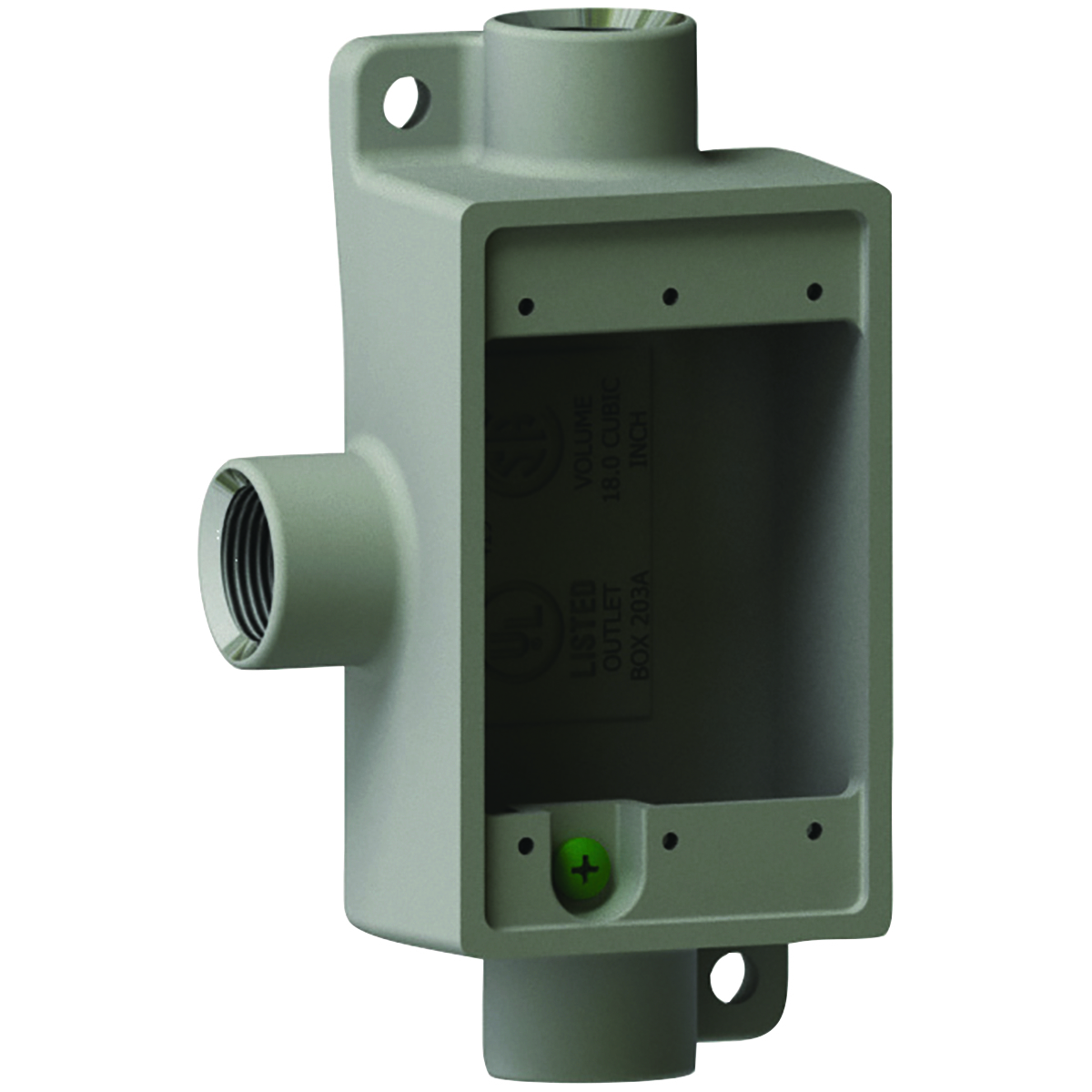FSCT-1M F Series Type FSCT Shallow Cast Device Box, Duraloy Iron, 18 cu-in Capacity, 1 Gangs, 1 Outlets, 6-3/8 in H x 3-3/4 in W x 2 in D