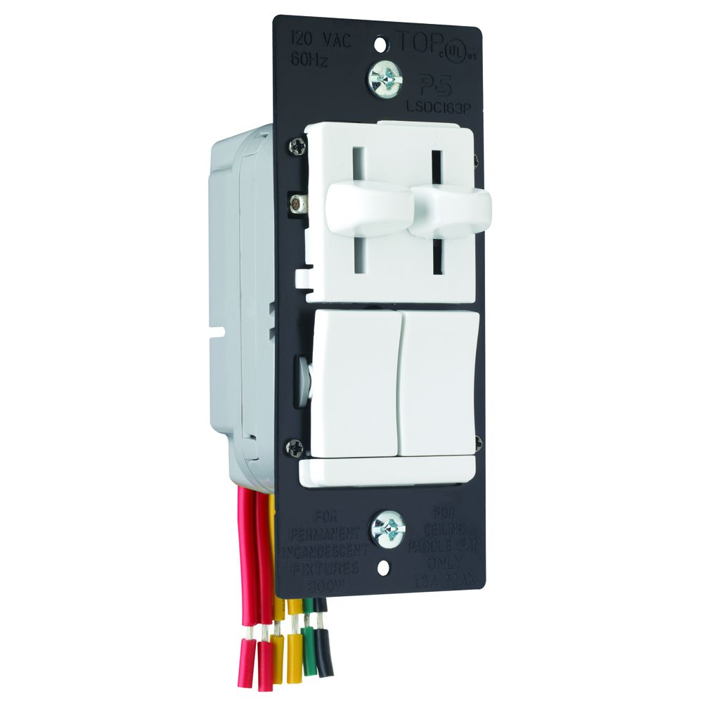 LSDC163PWV Wattstopper LS 3-Way 1-Pole Dimmer Fan Control Switch, 120 V AC, 1.6 A, Slide Operational Mode, Thermoplastic, White