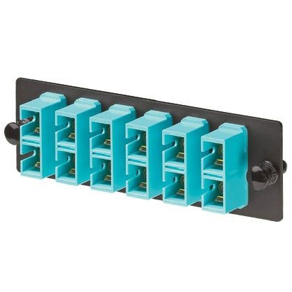 Opticom Fiber Adapter Panel, OM4, 6 SC Simplex, Aqua