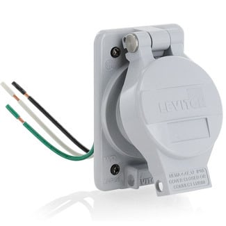 LNR96-7 Rhino-Hide Grounding Locking Receptacle, 277 V AC, 15 A, 2 Poles, 3 Wires, Gray